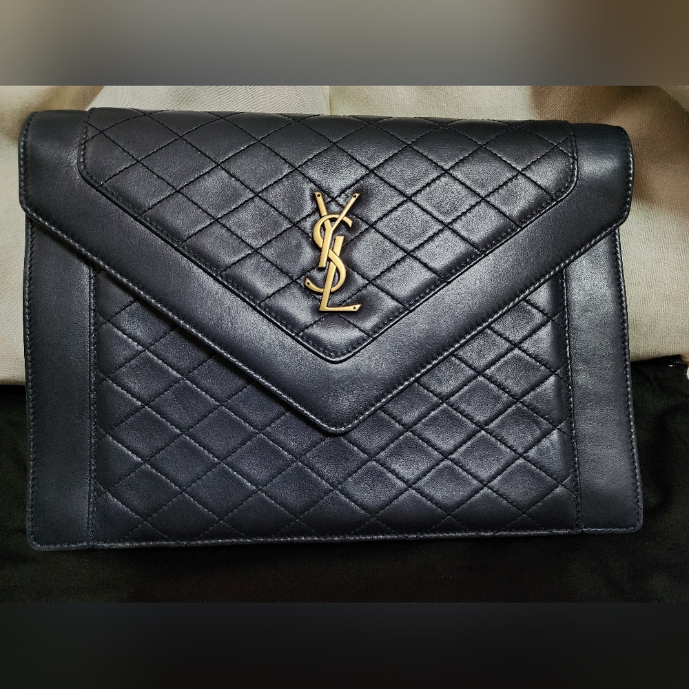 Saint Laurent Dark Navy Gaby Envelope Satchel Quilted Lambskin Leather - Picture 7 of 15